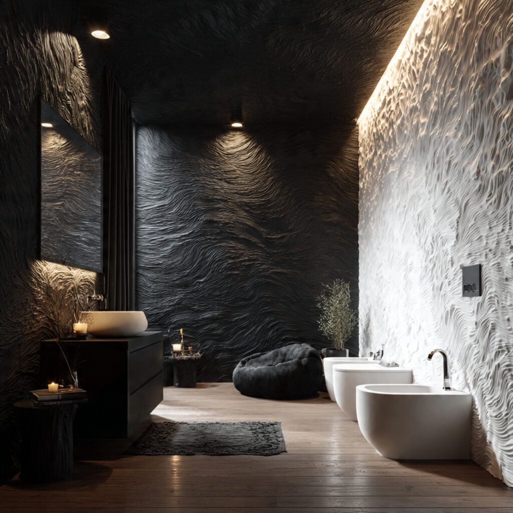 Black and White Bathroom Ideas with Textured Surfaces