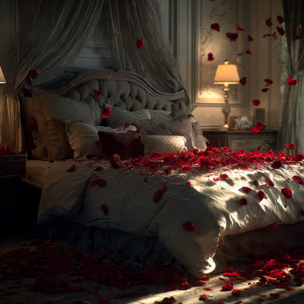 Rose petal valentines bedroom ideas