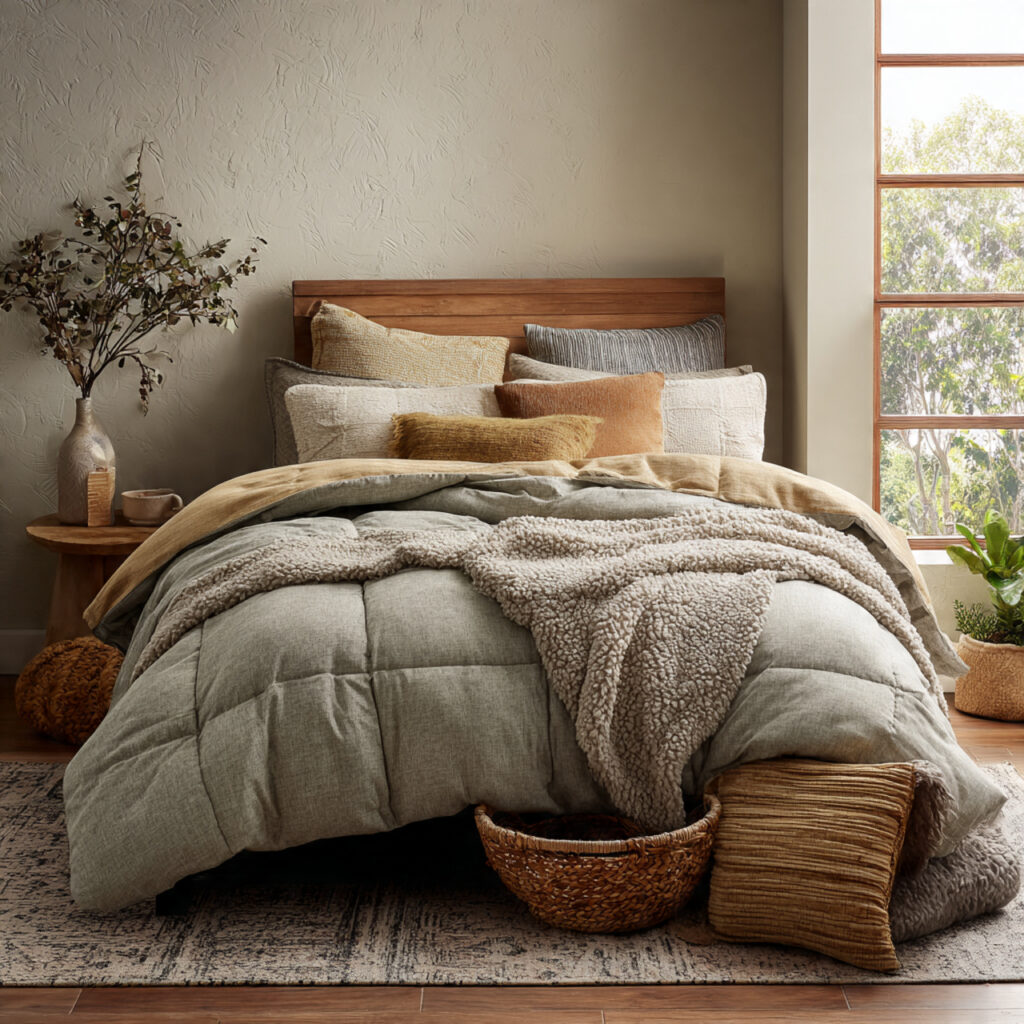 Layered bedding queen comforter ideas