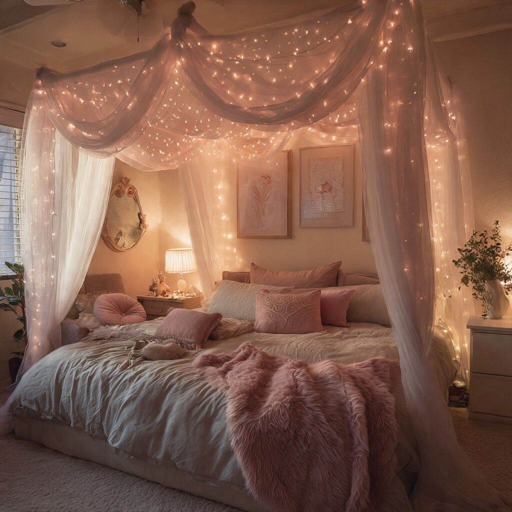 Fairy light valentines bedroom ideas