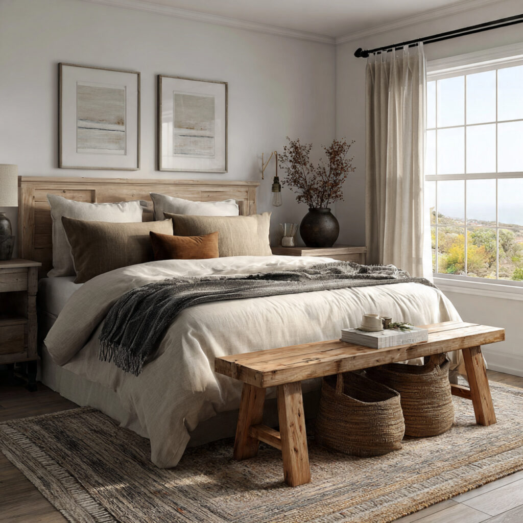Farmhouse bedroom bench ideas