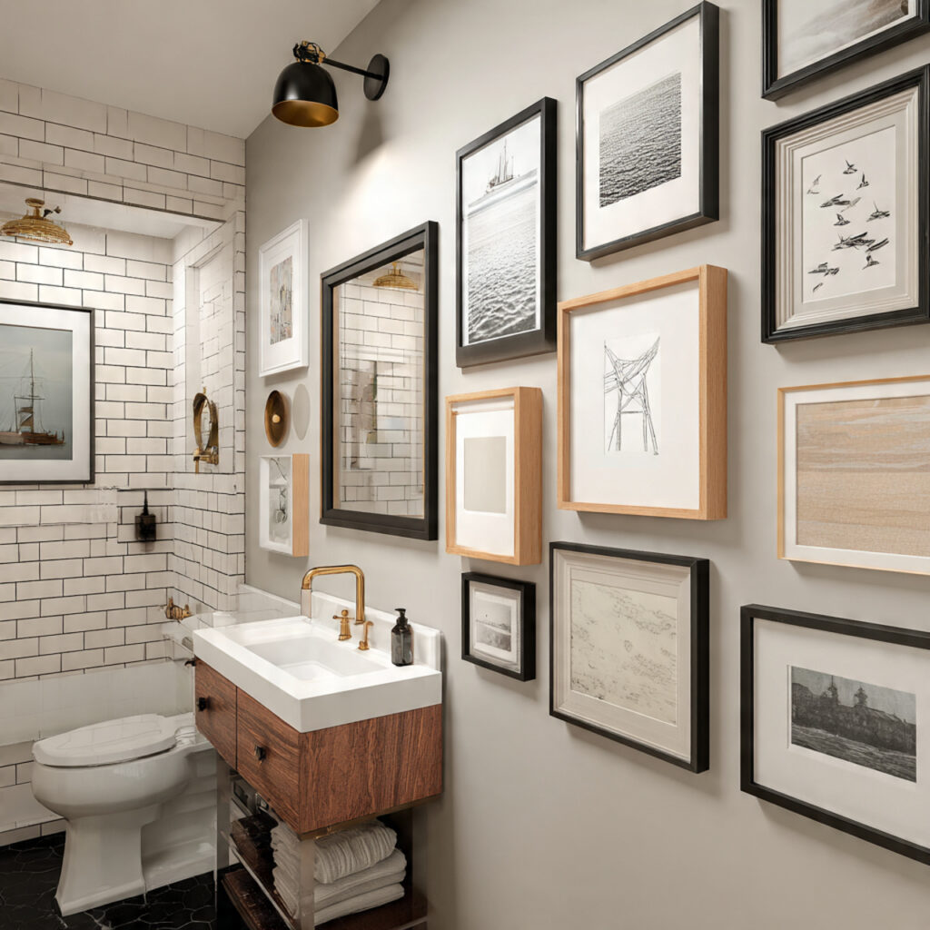 Gallery-style bathroom wall decor ideas