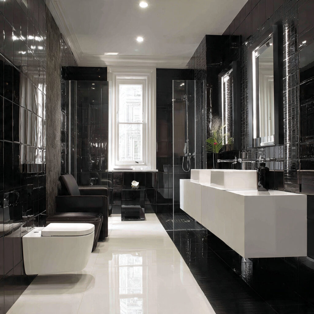Glossy Black and White Bathroom Ideas