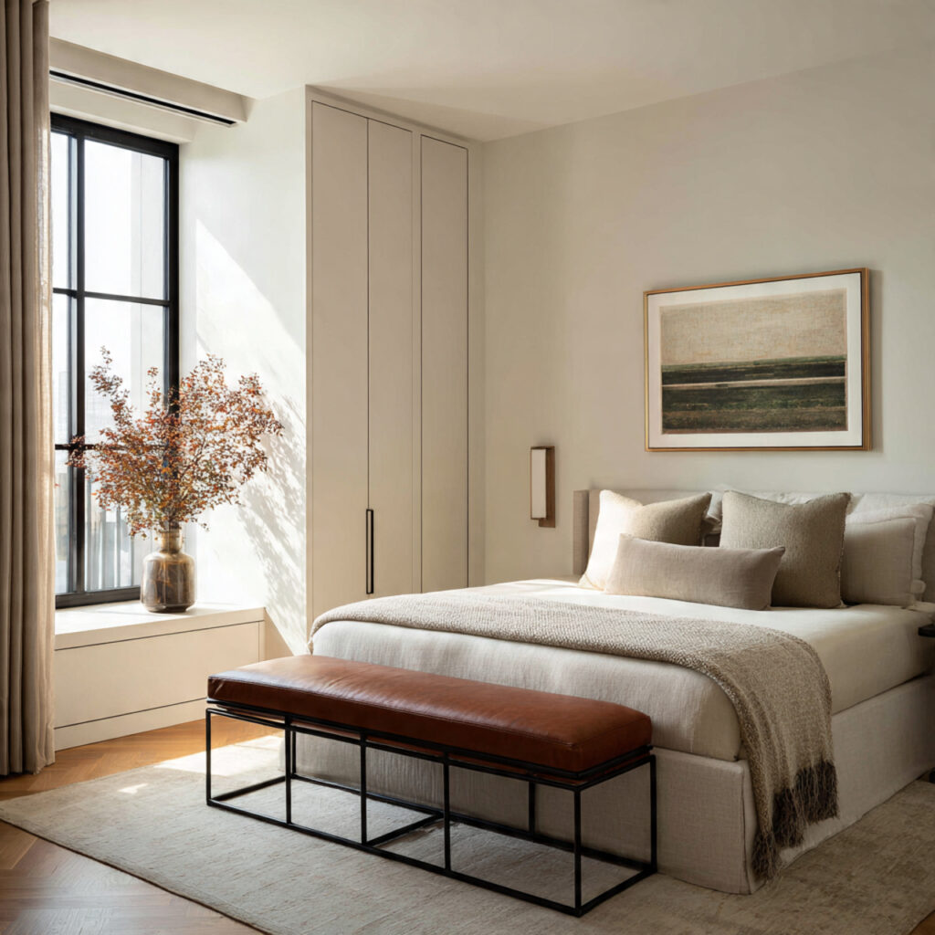 Sleek metal bedroom bench ideas