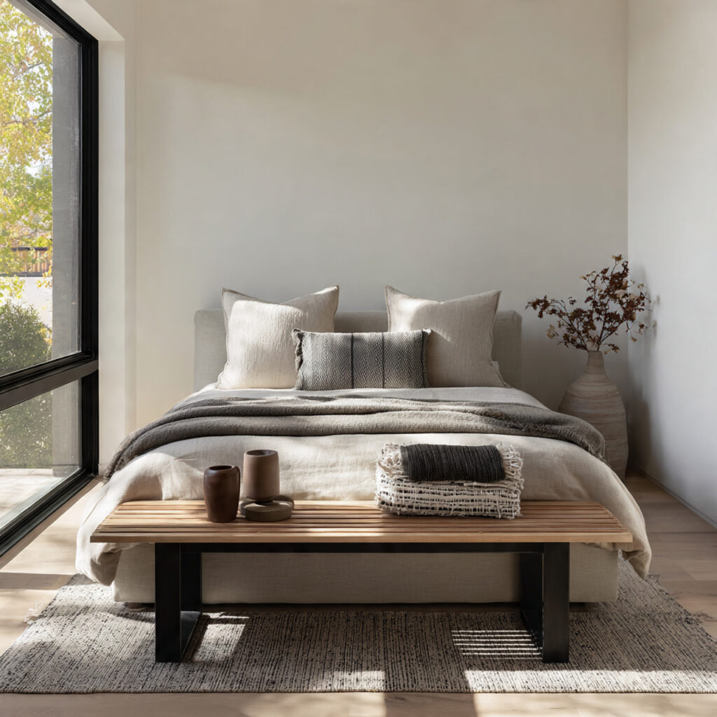 Modern minimalist bedroom bench ideas