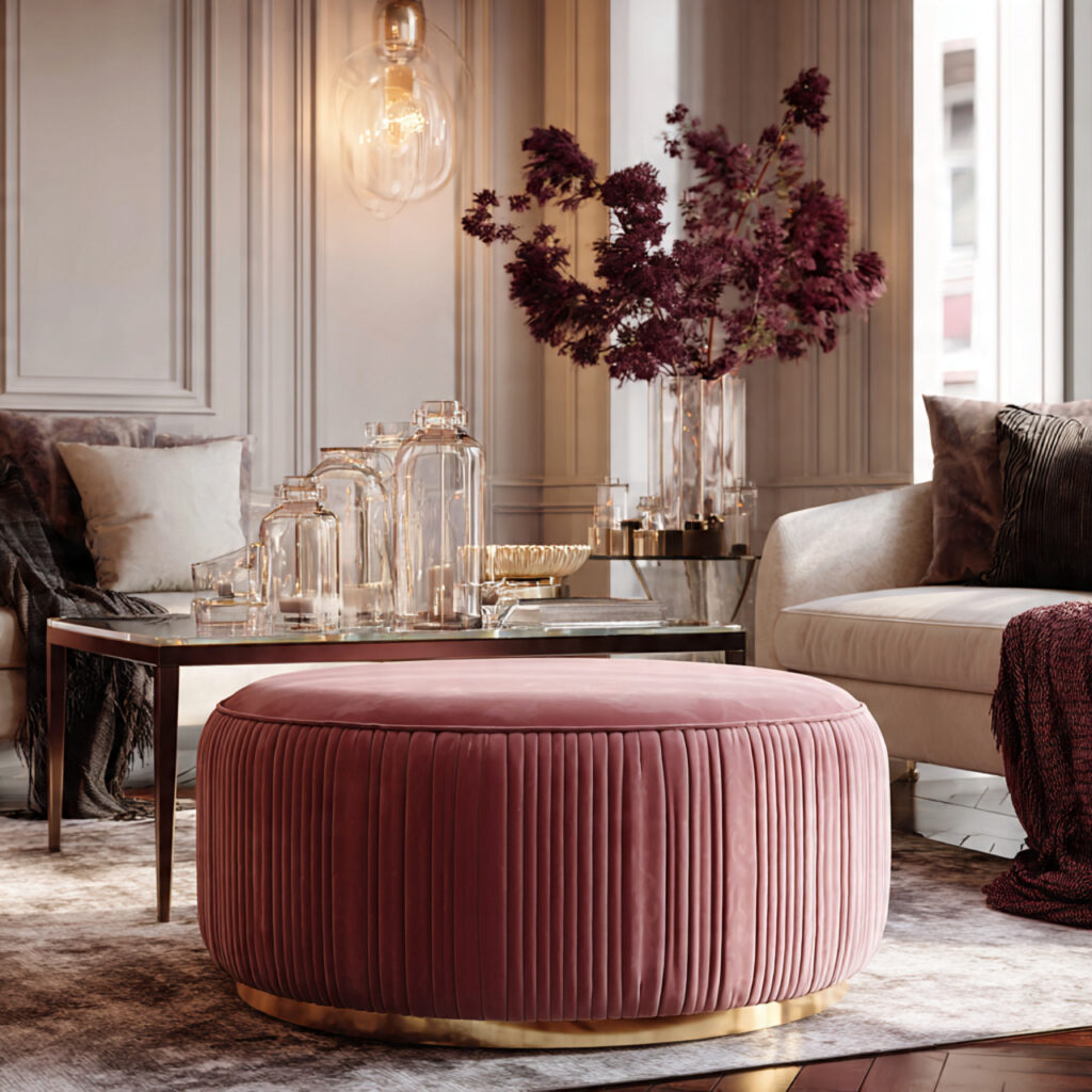 Plush Pink Velvet Ottomans