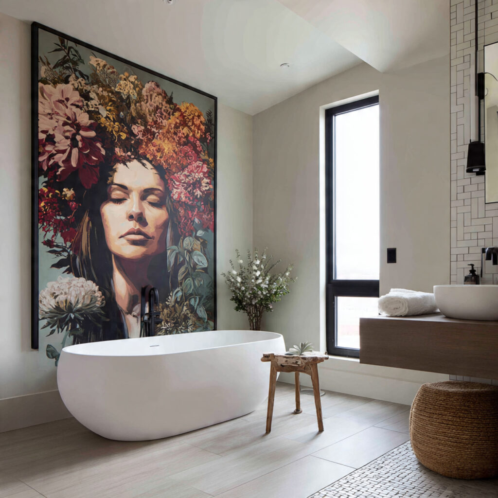 Large-scale bathroom wall decor ideas