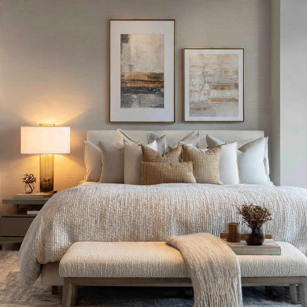 Textured fabric bedroom bench ideas