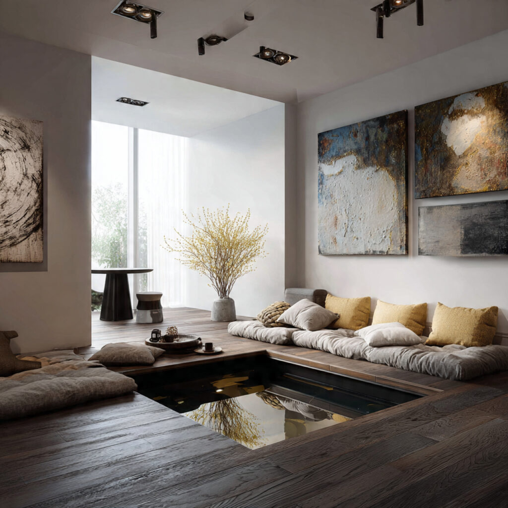 Sunken Living Room Ideas with Artistic Decor