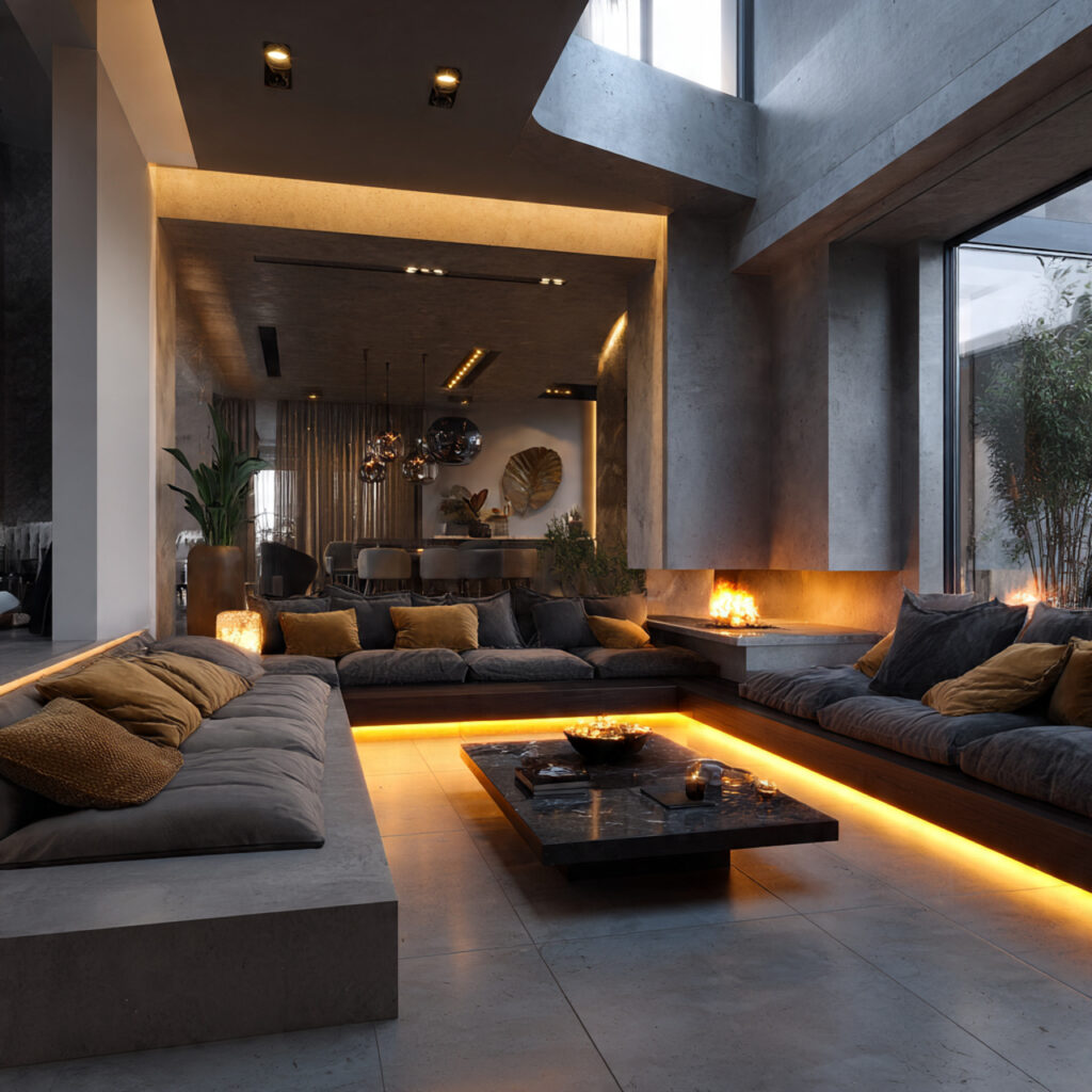 Sunken Living Room Ideas with Modern Lighting