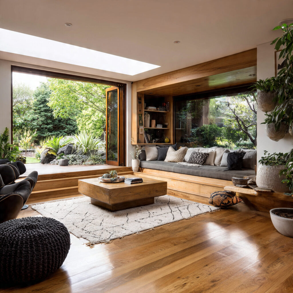 Sunken Living Room Ideas with Wooden Flooring