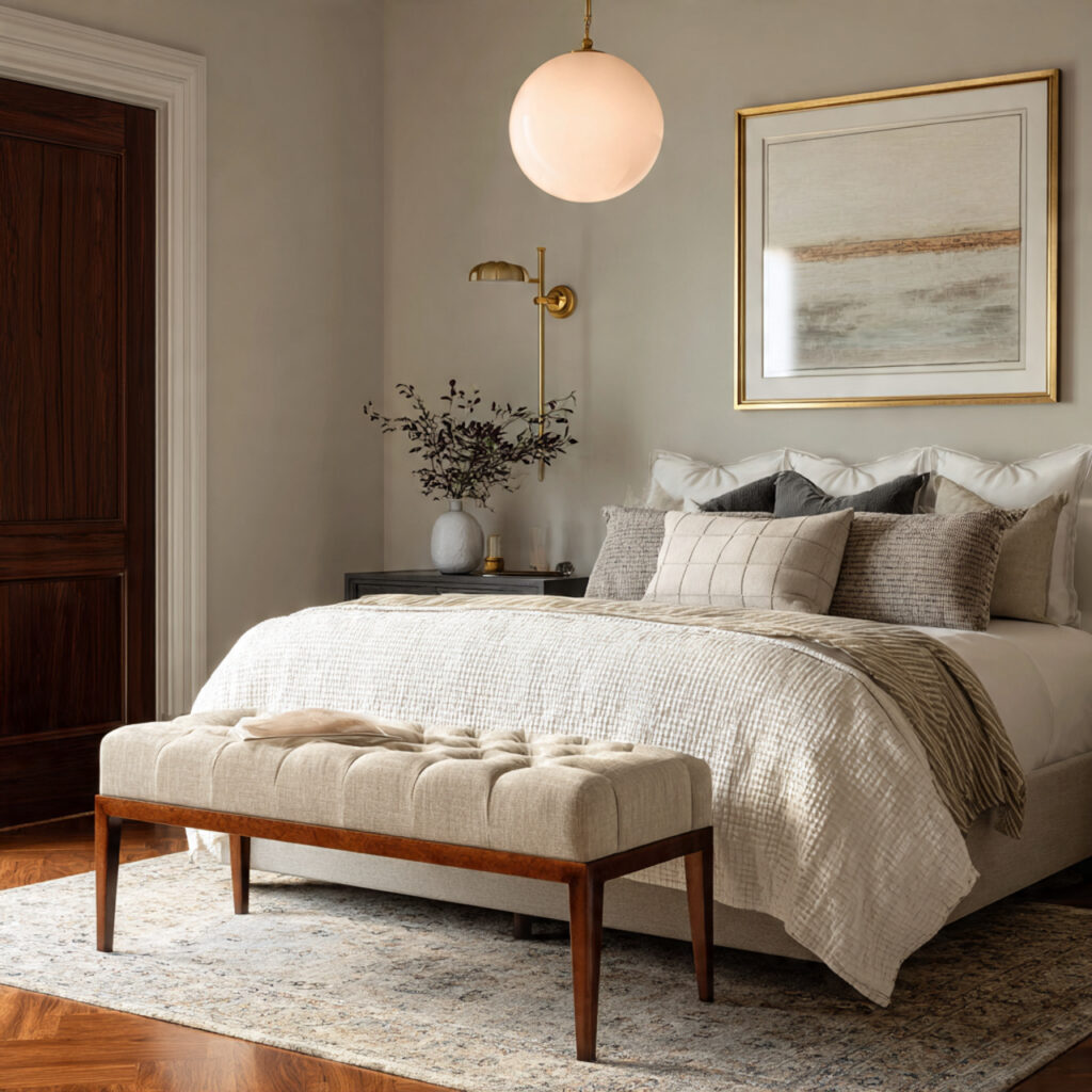 Contemporary classic bedroom bench ideas