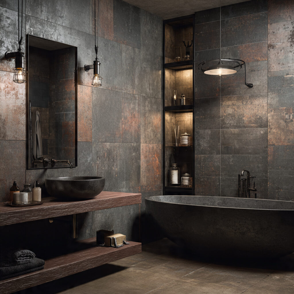 Industrial-style bathroom wall decor ideas