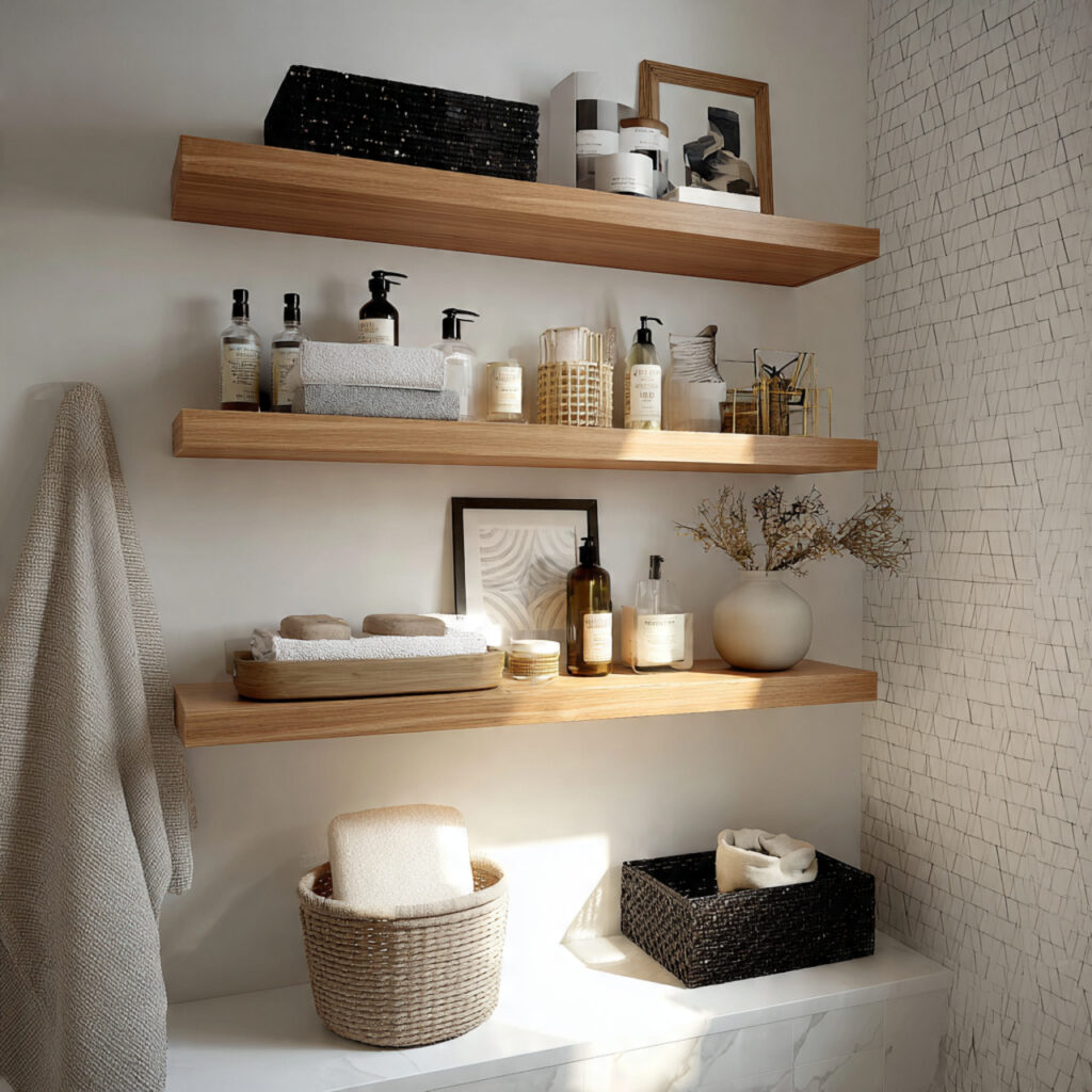 30 Bathroom Organizer Ideas 2026 That Make Small & Modern Bathrooms Shine 4 Floating Shelf Bathroom Organizer Ideas