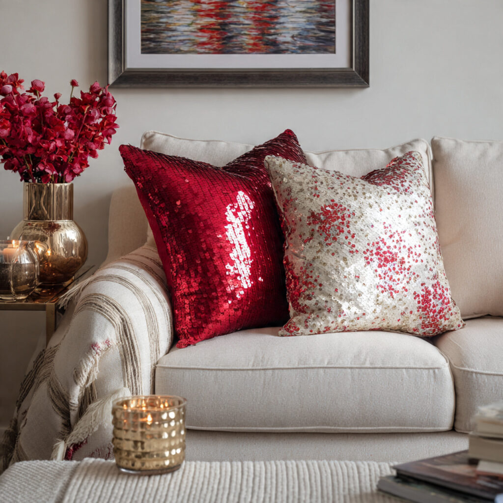 Festive Red Sequin Cushions