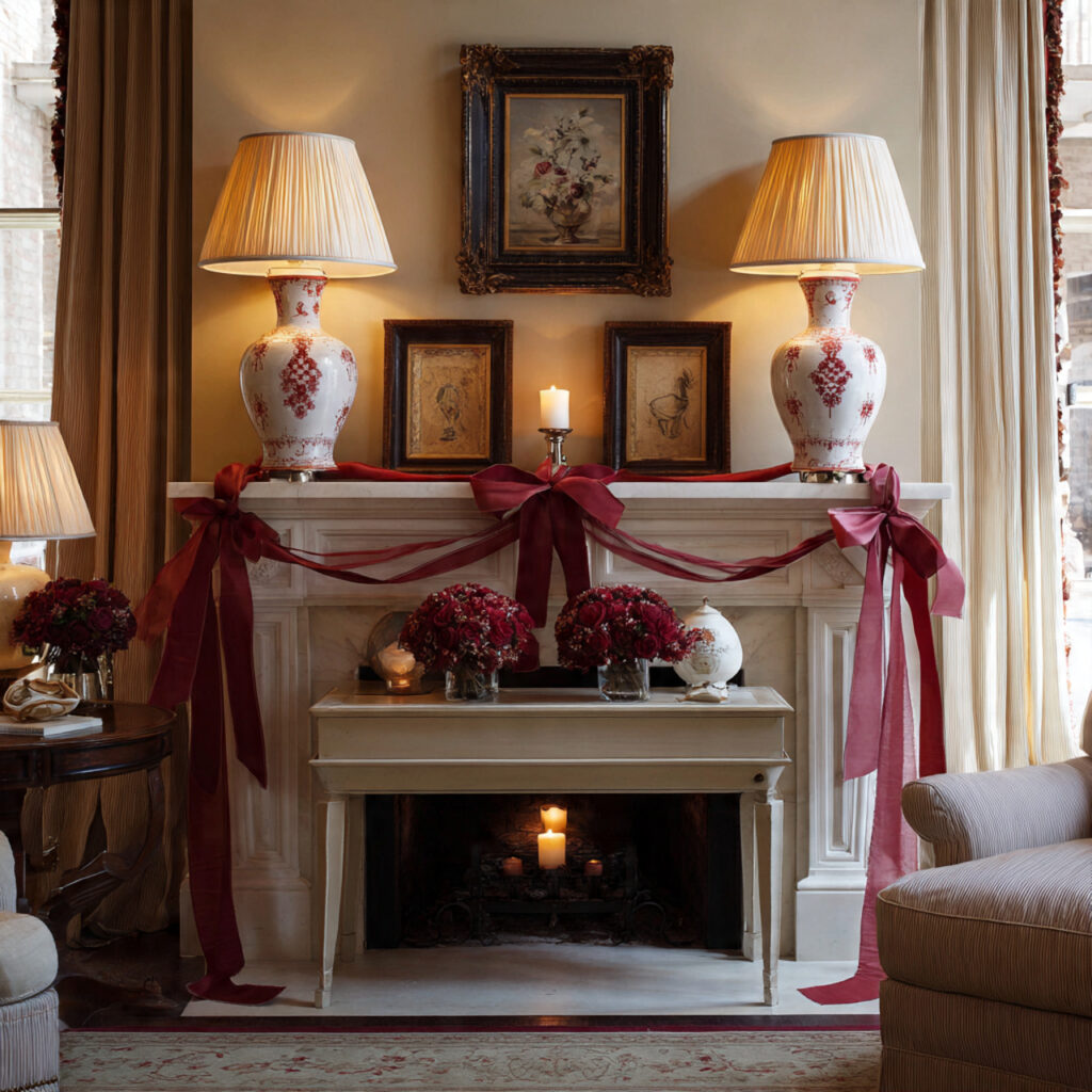 Cascading Red Silk Ribbons