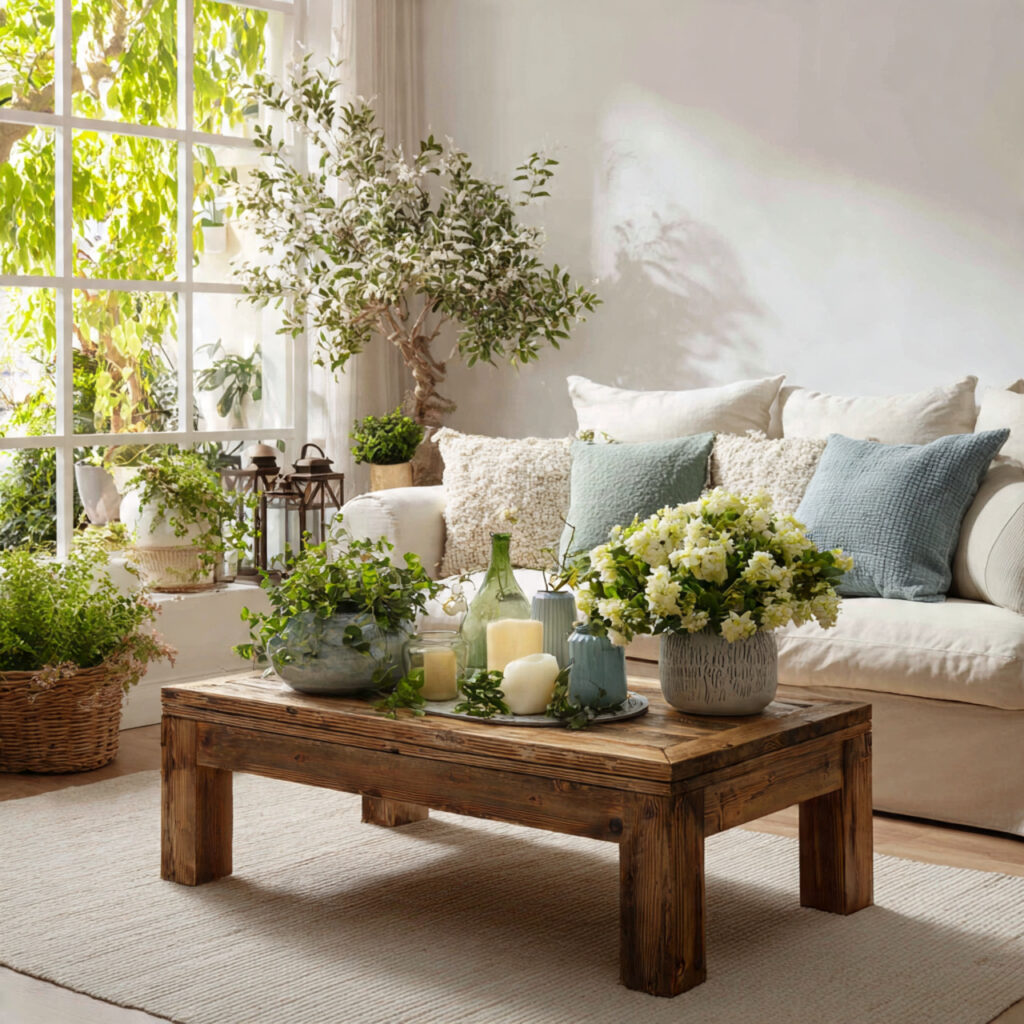 Spring Coffee Table Decor Ideas That Feel Light, Airy, and Beautiful 6 Fresh Greenery Coffee Table Decor Ideas