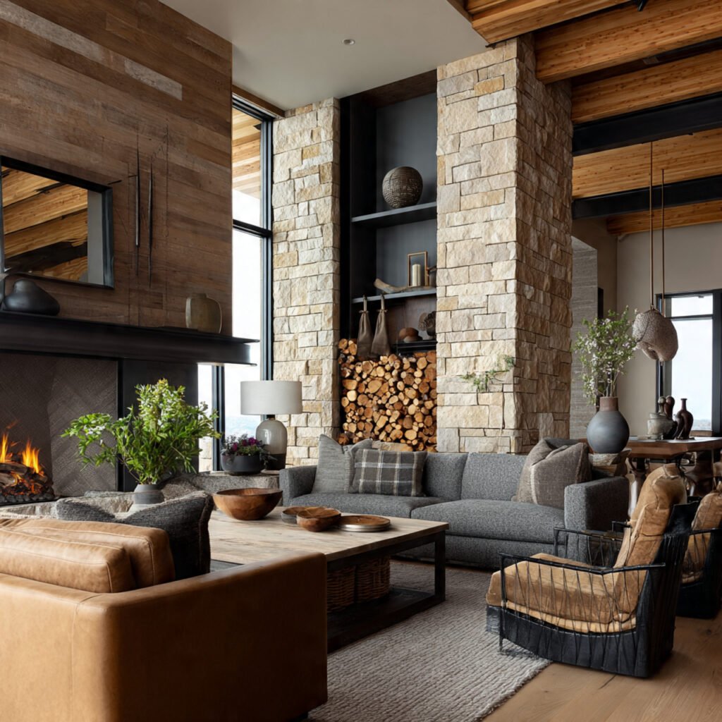 Contemporary Living Room Natural Material Ideas