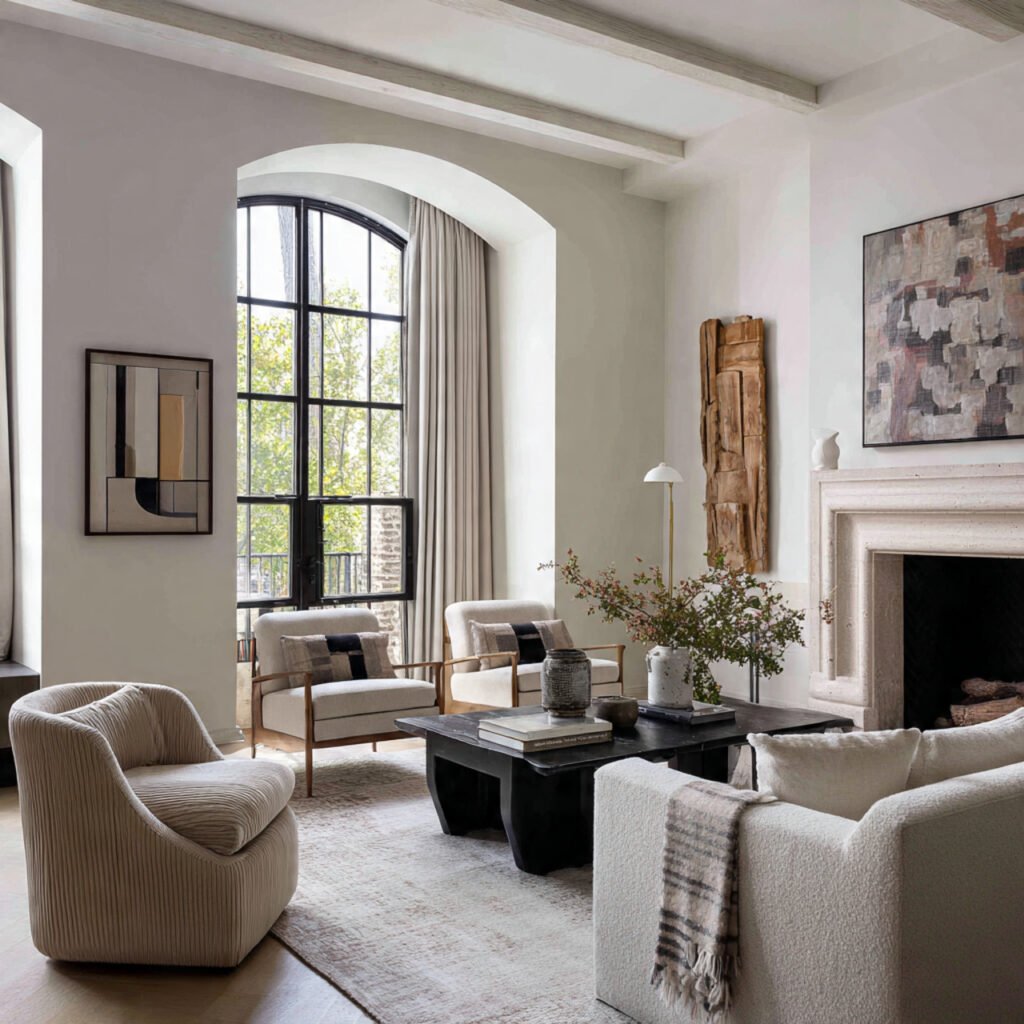 a contemporary living room highlighting architectural features