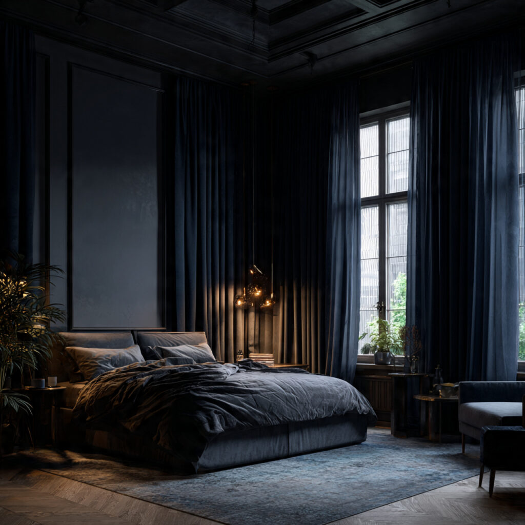 Dark Moody Bedroom Blackout Curtain Ideas