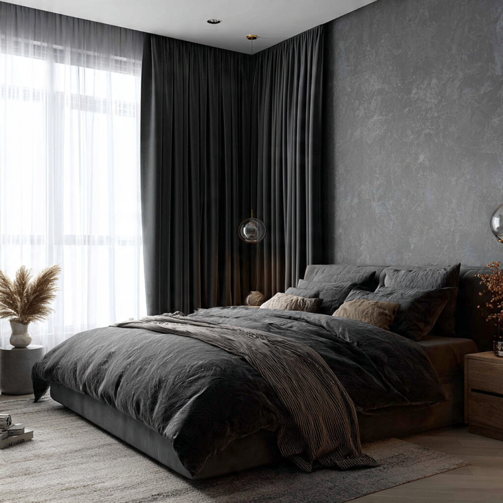 Monochrome Bedroom Blackout Curtain Ideas