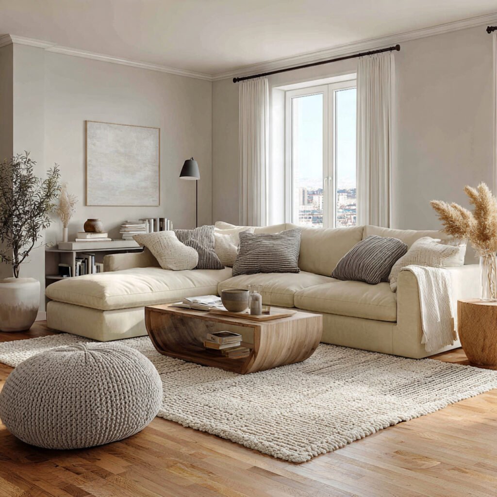 Neutral Layered Living Room Makeover Ideas