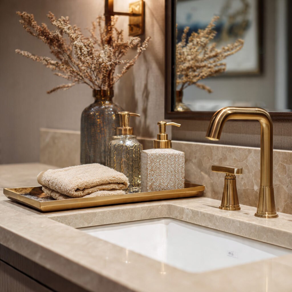 25 Bathroom Sink Decor Ideas That Instantly Elevate Your Vanity 14 Gold accent styling ideas