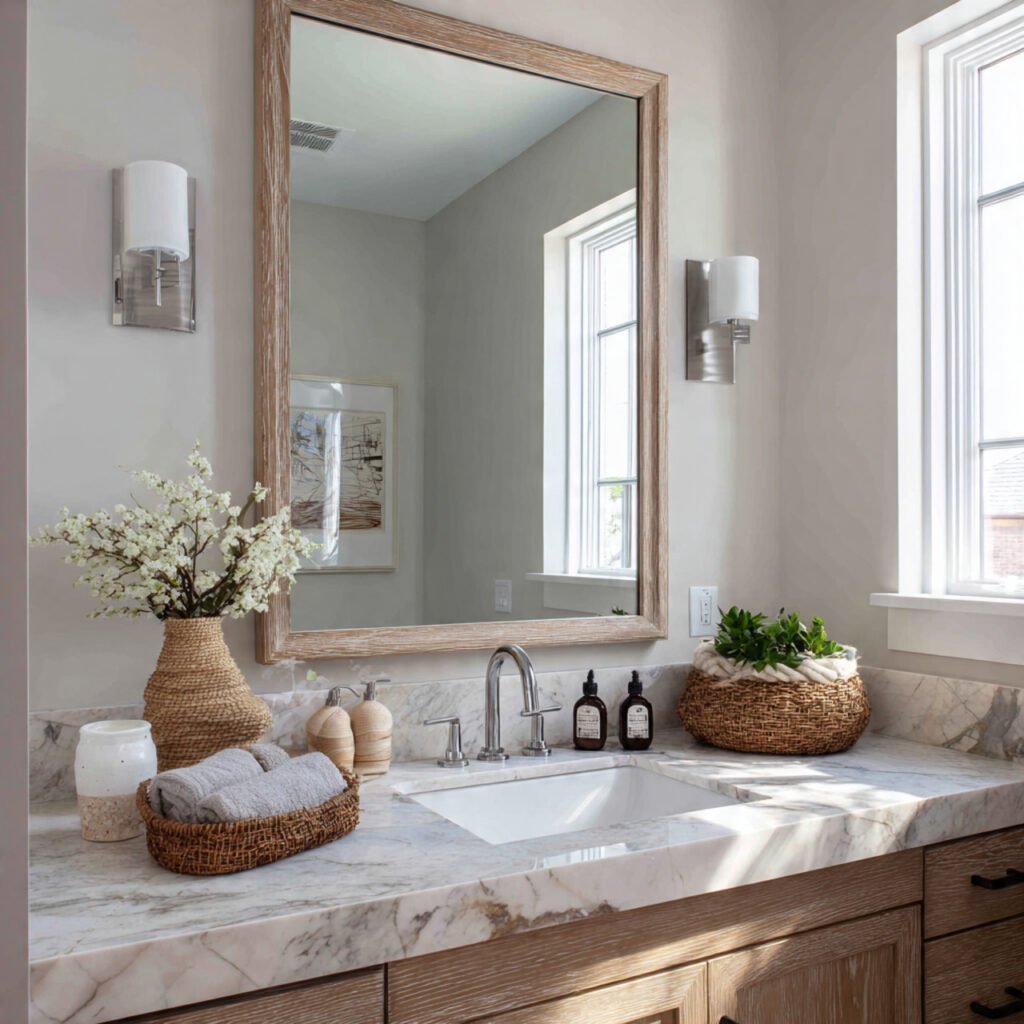 25 Bathroom Sink Decor Ideas That Instantly Elevate Your Vanity 19 Mirror and vanity coordination ideas