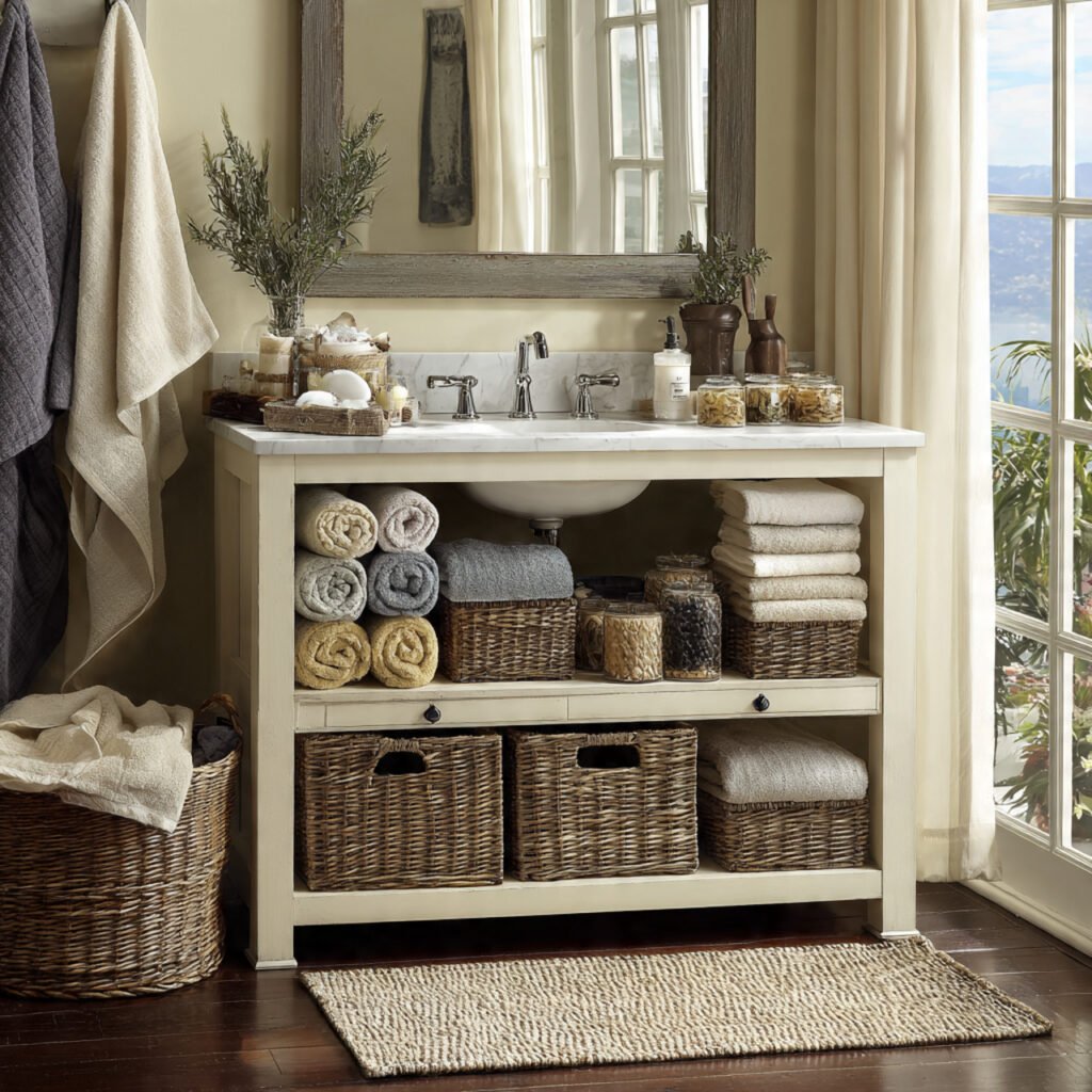 25 Bathroom Sink Decor Ideas That Instantly Elevate Your Vanity 25 Open shelf organization ideas