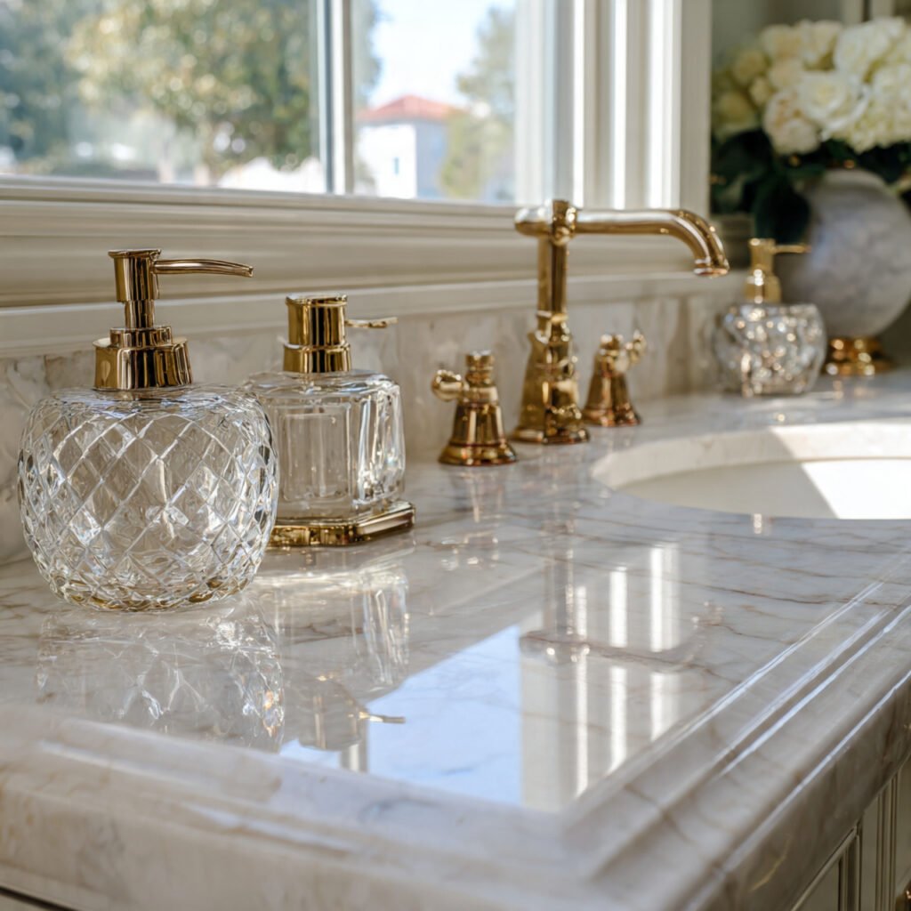 25 Bathroom Sink Decor Ideas That Instantly Elevate Your Vanity 12 Marble surface accent ideas
