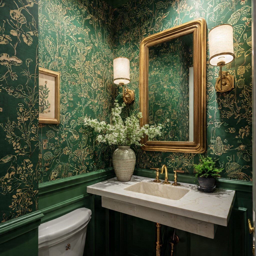 Green Wallpaper Bathroom Ideas