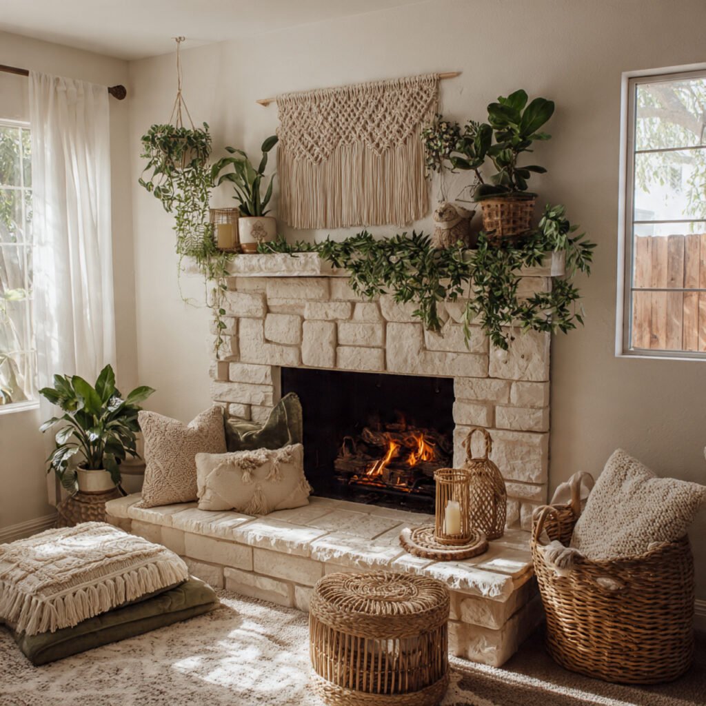 27 Spring Fireplace Ideas to Brighten Your Mantel 27 Boho inspired mantel ideas
