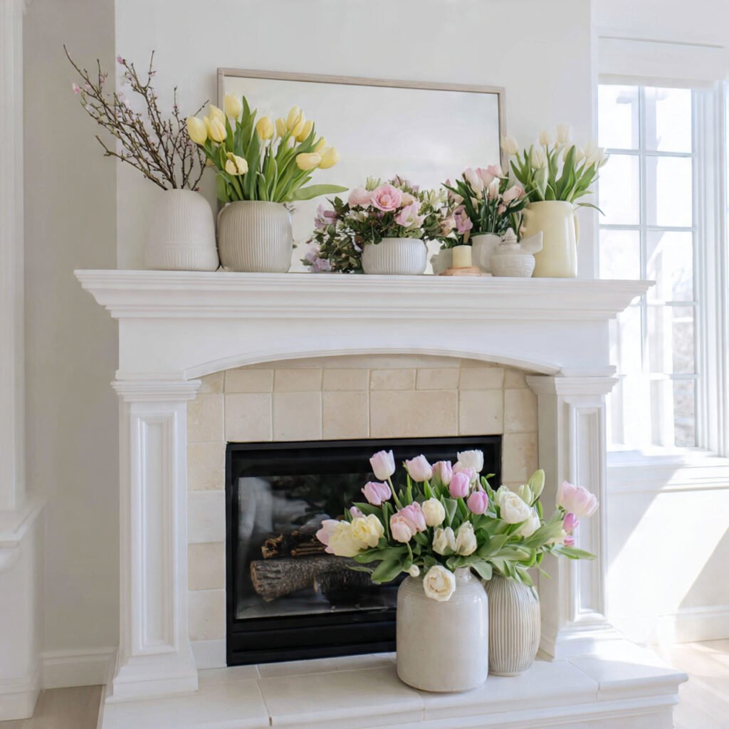 27 Spring Fireplace Ideas to Brighten Your Mantel 3 Floral mantel styling ideas
