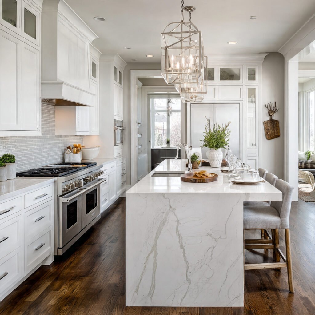 White Kitchen Cabinets with Quartz Countertops