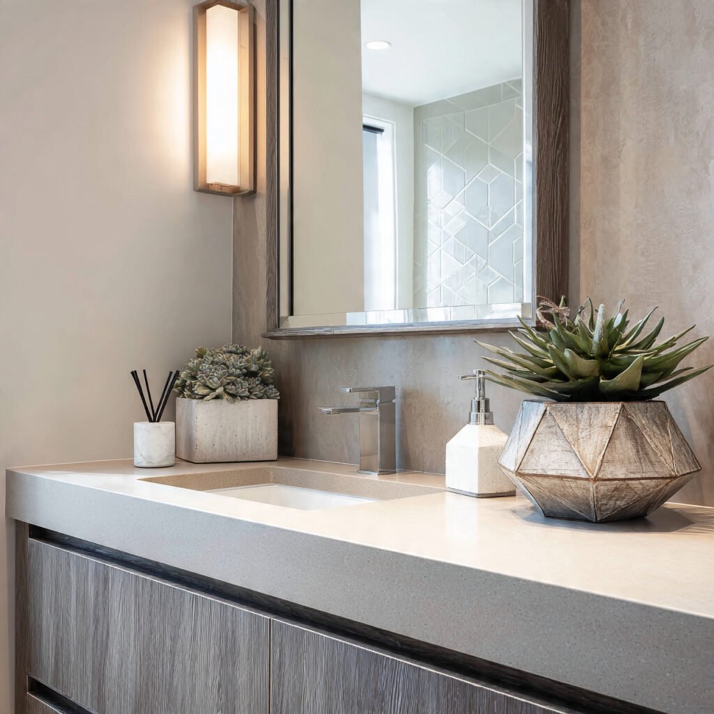 25 Bathroom Sink Decor Ideas That Instantly Elevate Your Vanity 23 Contemporary countertop styling ideas