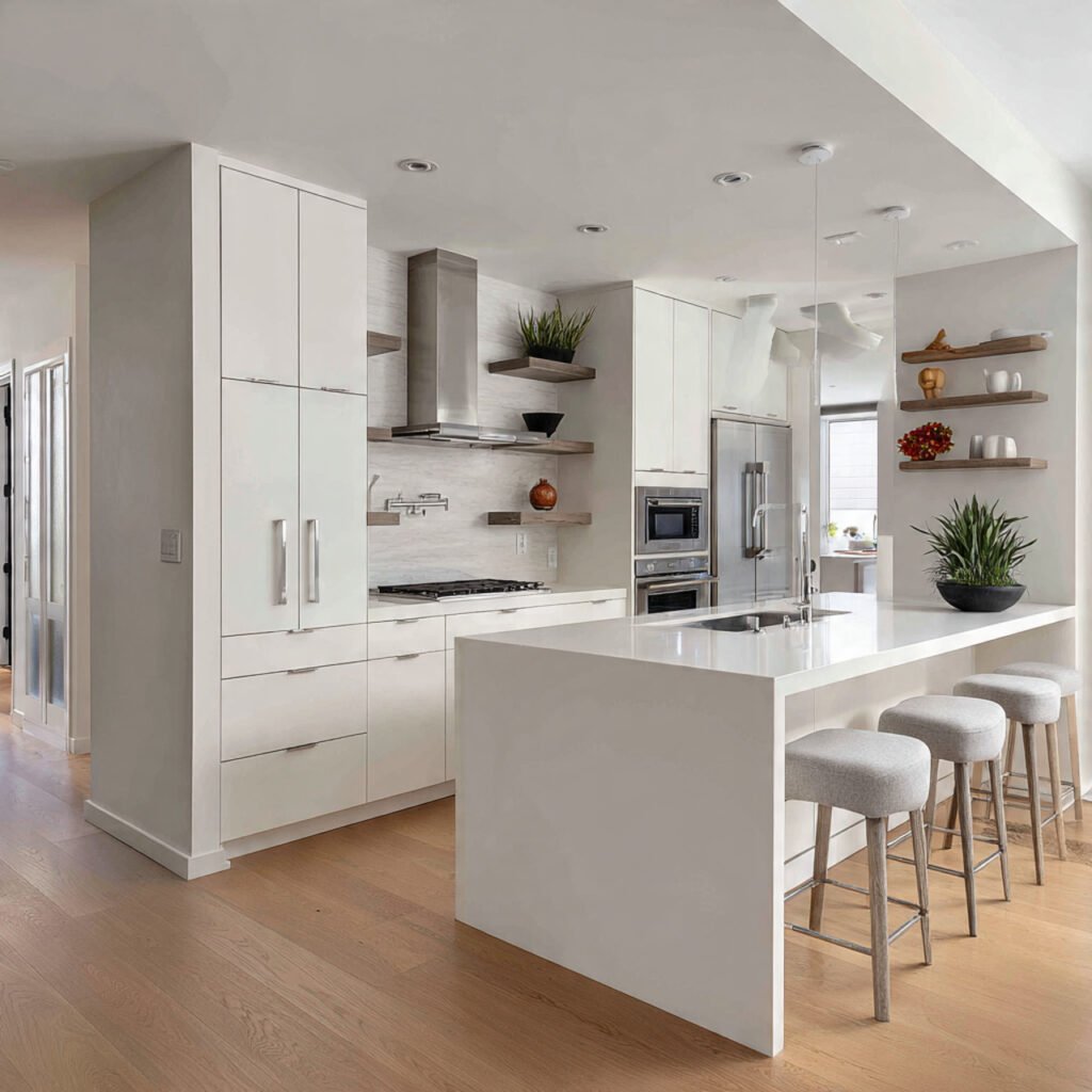 Contemporary White Flat-Panel Kitchen Cabinets