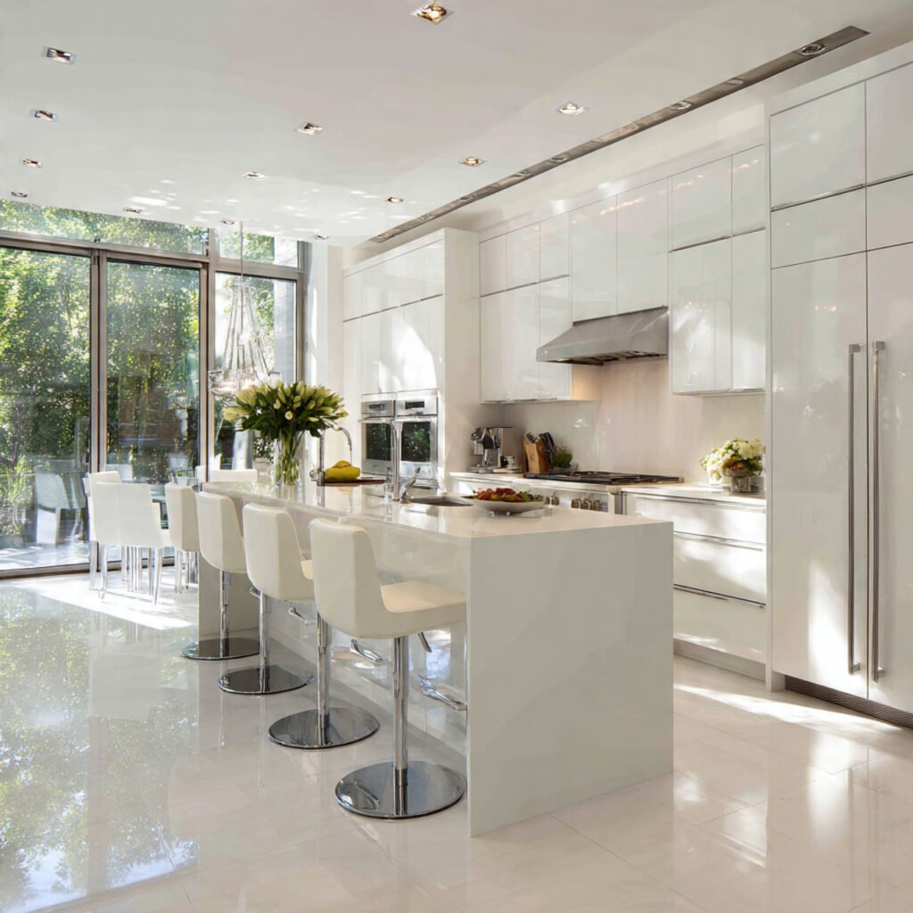 High-Gloss White Kitchen Cabinets Look