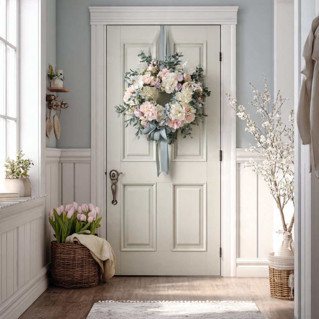 27 Creative Easter Bathroom Decor Ideas for Small & Stylish Spaces 16 Spring Wreath Bathroom Door Ideas