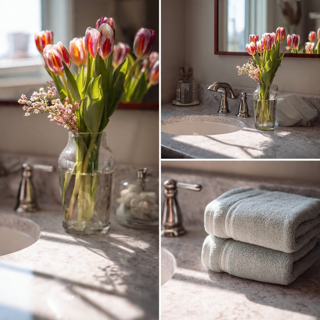 27 Creative Easter Bathroom Decor Ideas for Small & Stylish Spaces 4 Floral Sink Counter Display Ideas