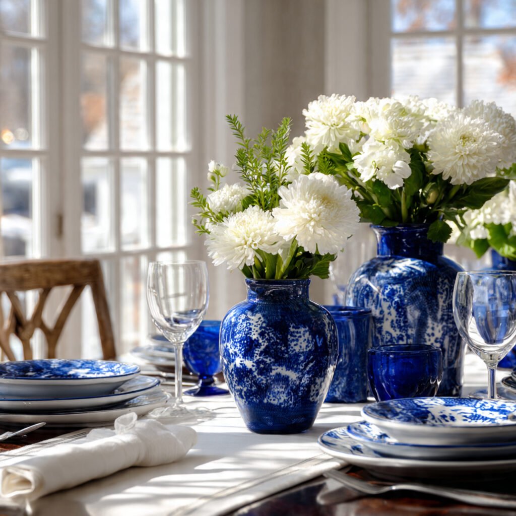 27 Easy and Elegant Spring Centerpiece Ideas 18 Blue and White Centerpiece Ideas