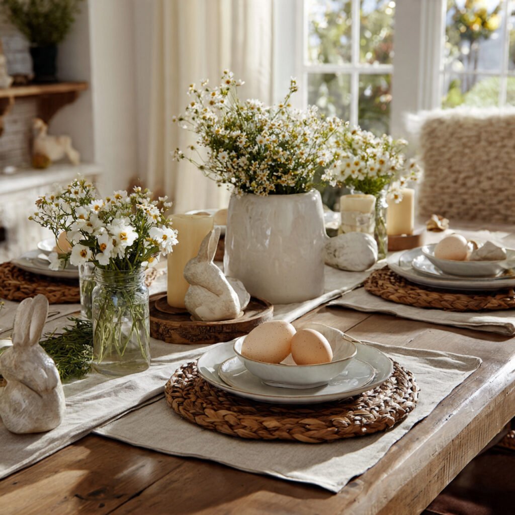 24 Beautiful Easter Table Settings Ideas for Every Style 2 Rustic Farmhouse Charm