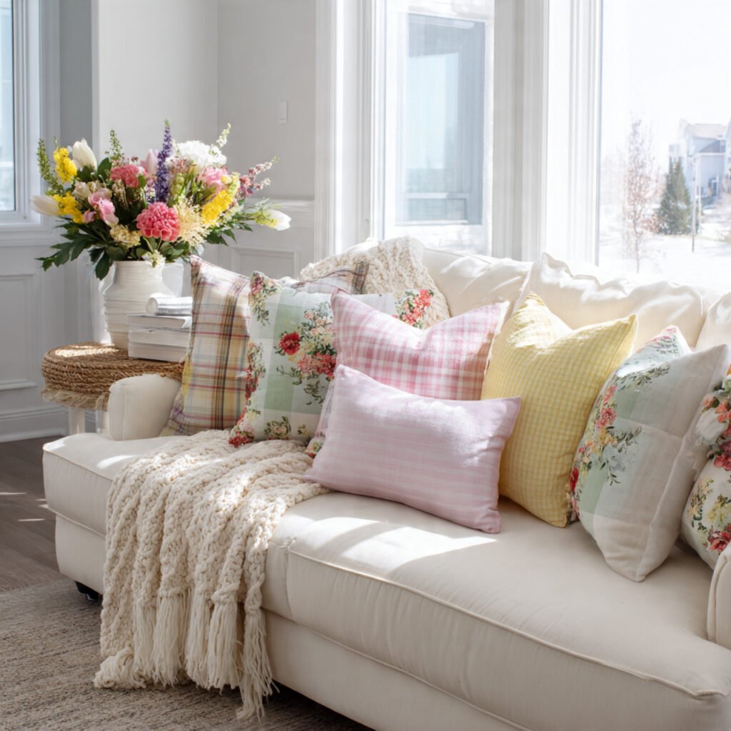 28 Creative Easter Living Room Decor Ideas for a Stylish Home 12 Easter Throw Pillow Styling Ideas