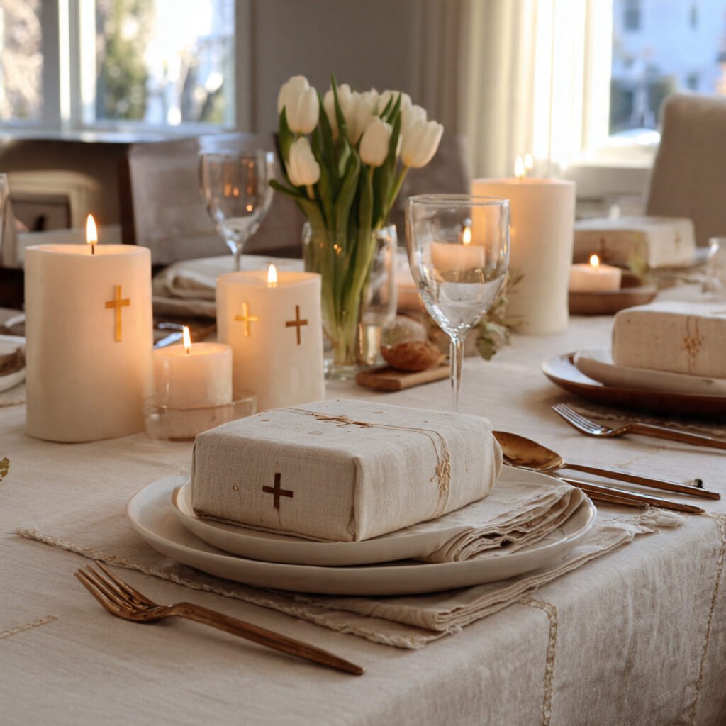 24 Beautiful Easter Table Settings Ideas for Every Style 23 Faith Inspired Arrangement