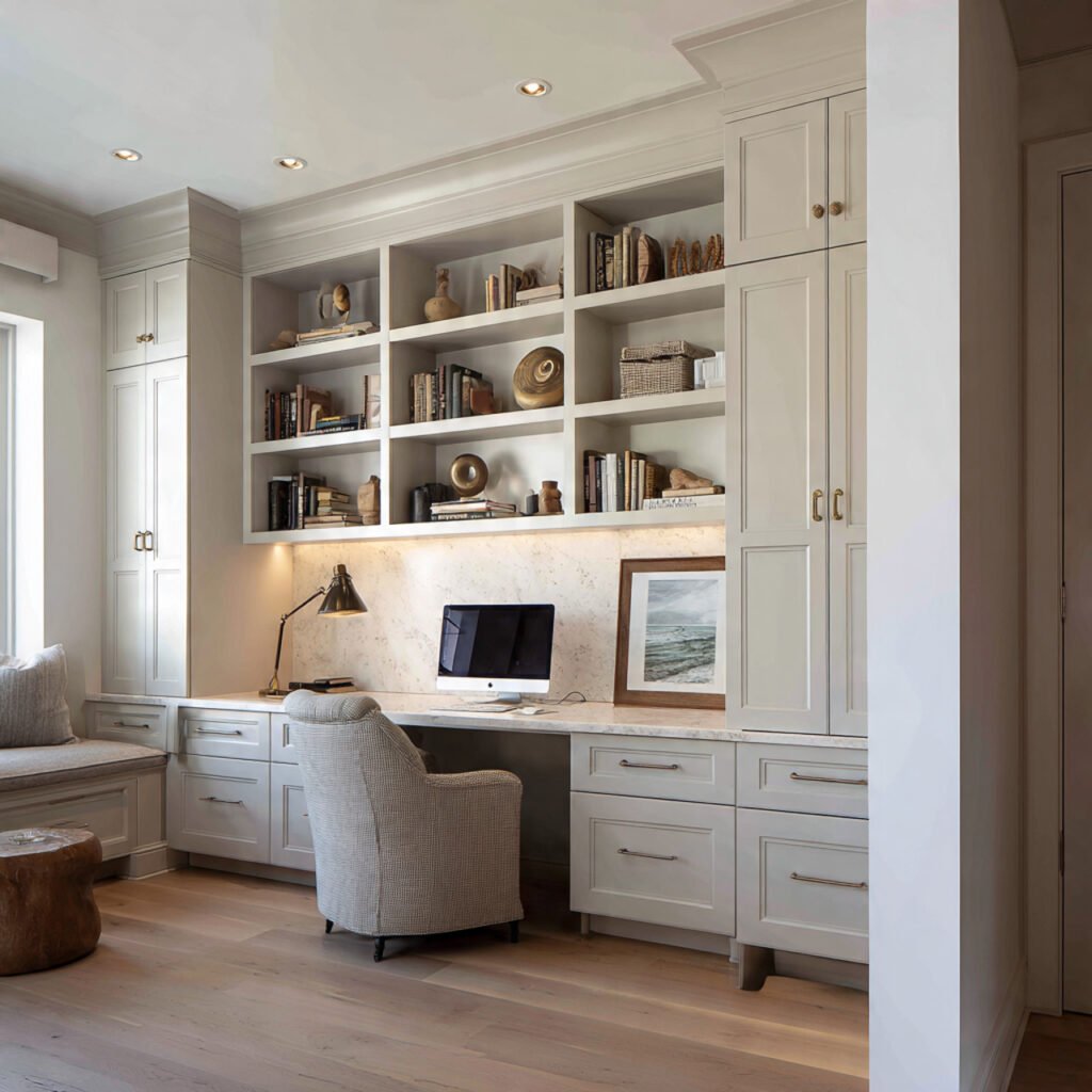 30 Aesthetic Home Office Desk Setup Ideas for Productivity 14 Built-In Desk Setup Ideas