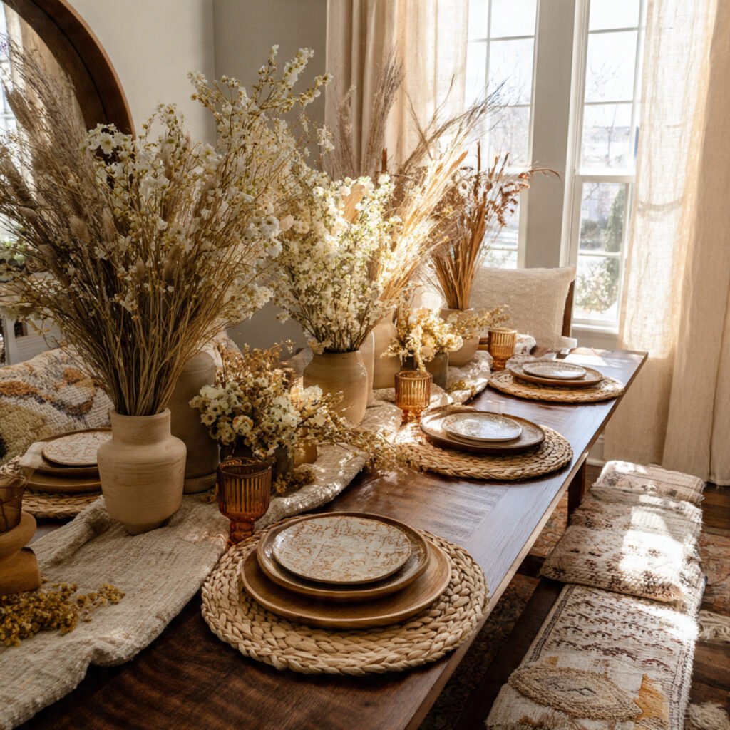 27 Easy and Elegant Spring Centerpiece Ideas 19 Boho Chic Centerpiece Ideas