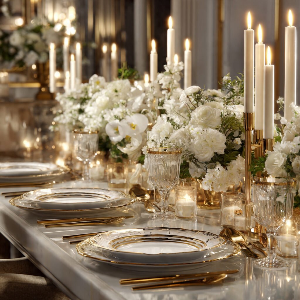 24 Beautiful Easter Table Settings Ideas for Every Style 12 Gold and White Sophistication