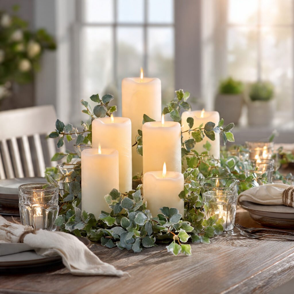 27 Easy and Elegant Spring Centerpiece Ideas 10 Candle and Greenery Centerpiece Ideas