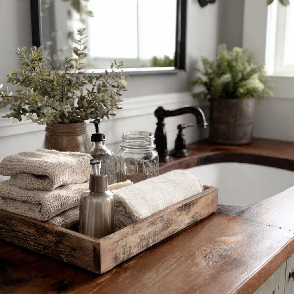25 Bathroom Sink Decor Ideas That Instantly Elevate Your Vanity 5 Farmhouse vanity styling ideas