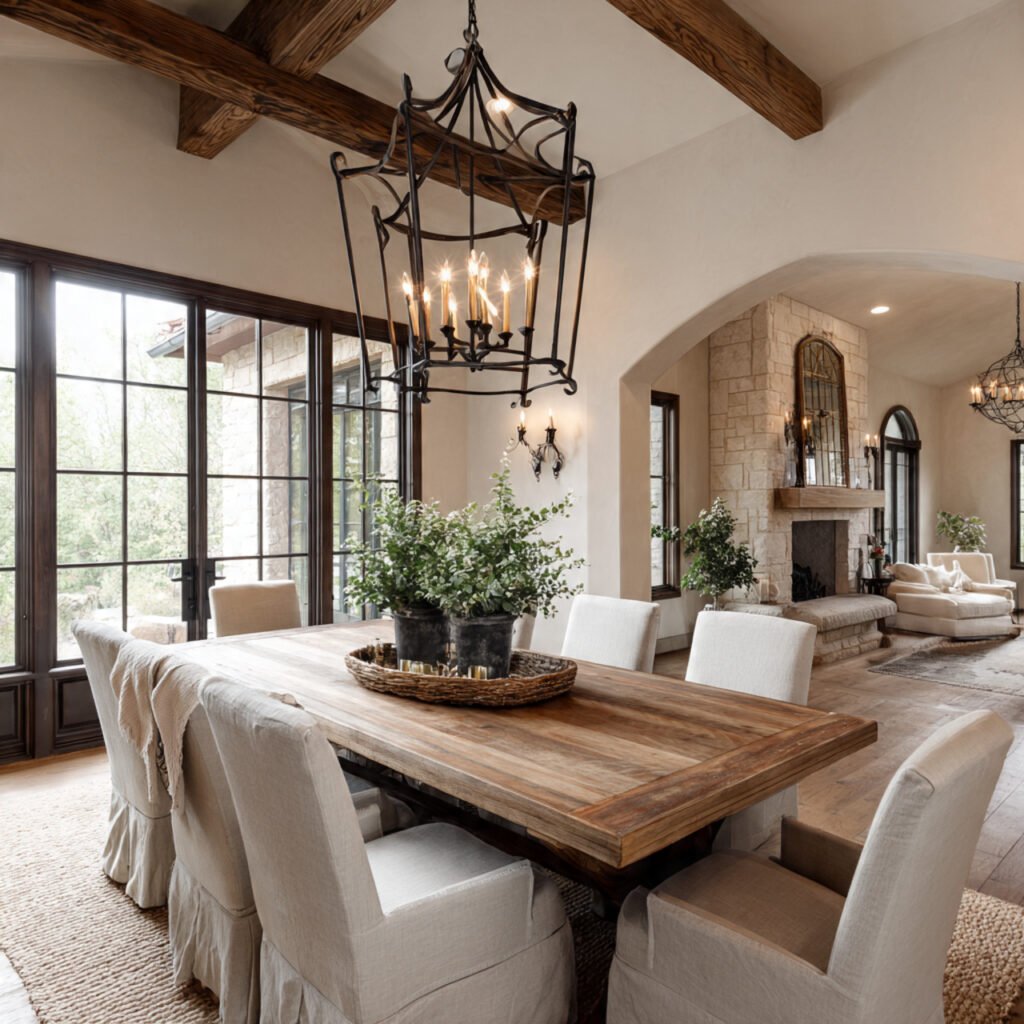 Farmhouse Table with Statement Lighting Ideas