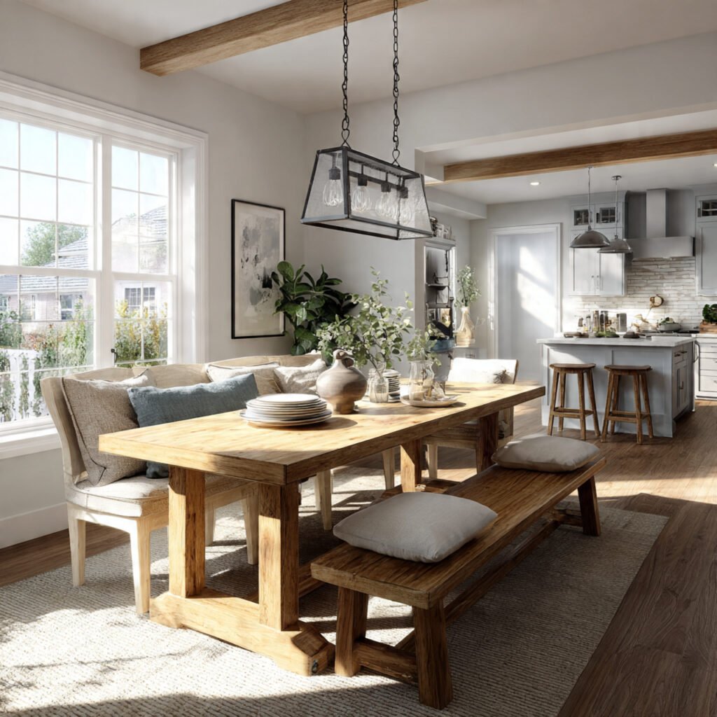 Farmhouse Kitchen Table with Bench Seating Ideas